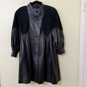 Zinman Furs Vintage Women Size 10 Black Leather/Suede Long Jacket